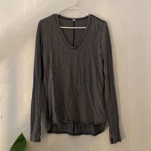 Lululemon Striped Long Sleeve Workout Top in Gray and Black Stripes